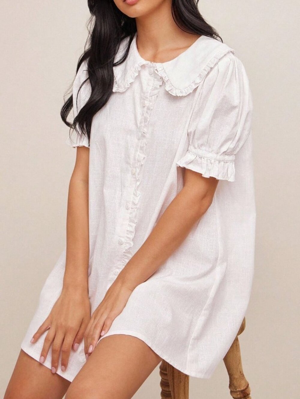 White Boho Women's Ruffle Collar Mini Dress